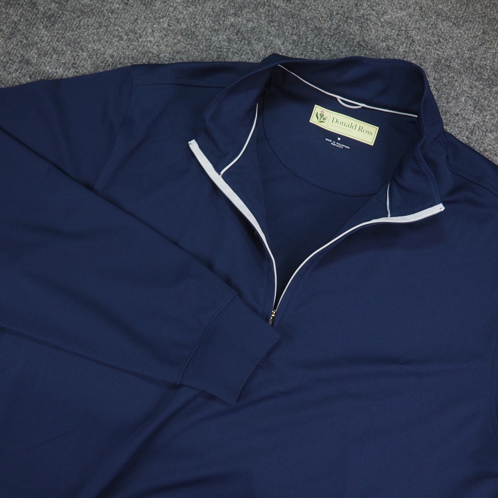 Donald Ross Pullover Mens Med 1/4 Zip Navy Solid Performance Golf Sporty Classic
